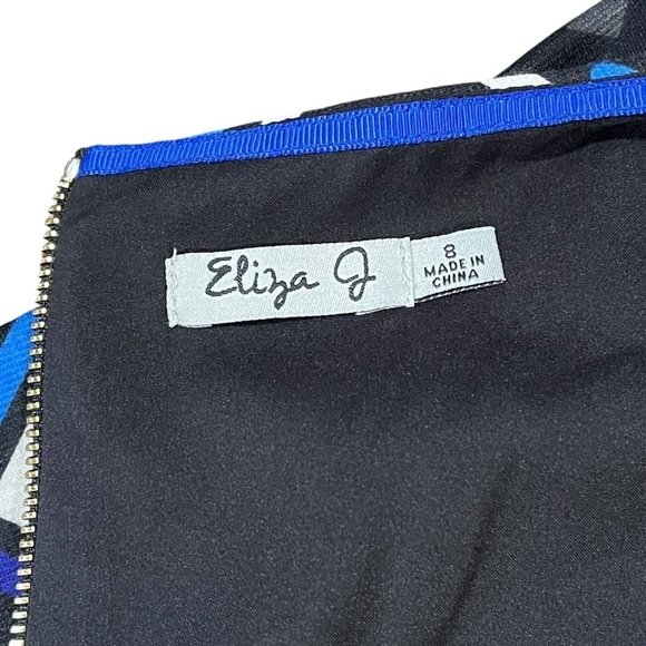 Eliza J Geometric Pattern Fitted Long Sleeve Midi Dress sz 8 - Picture 3 of 13